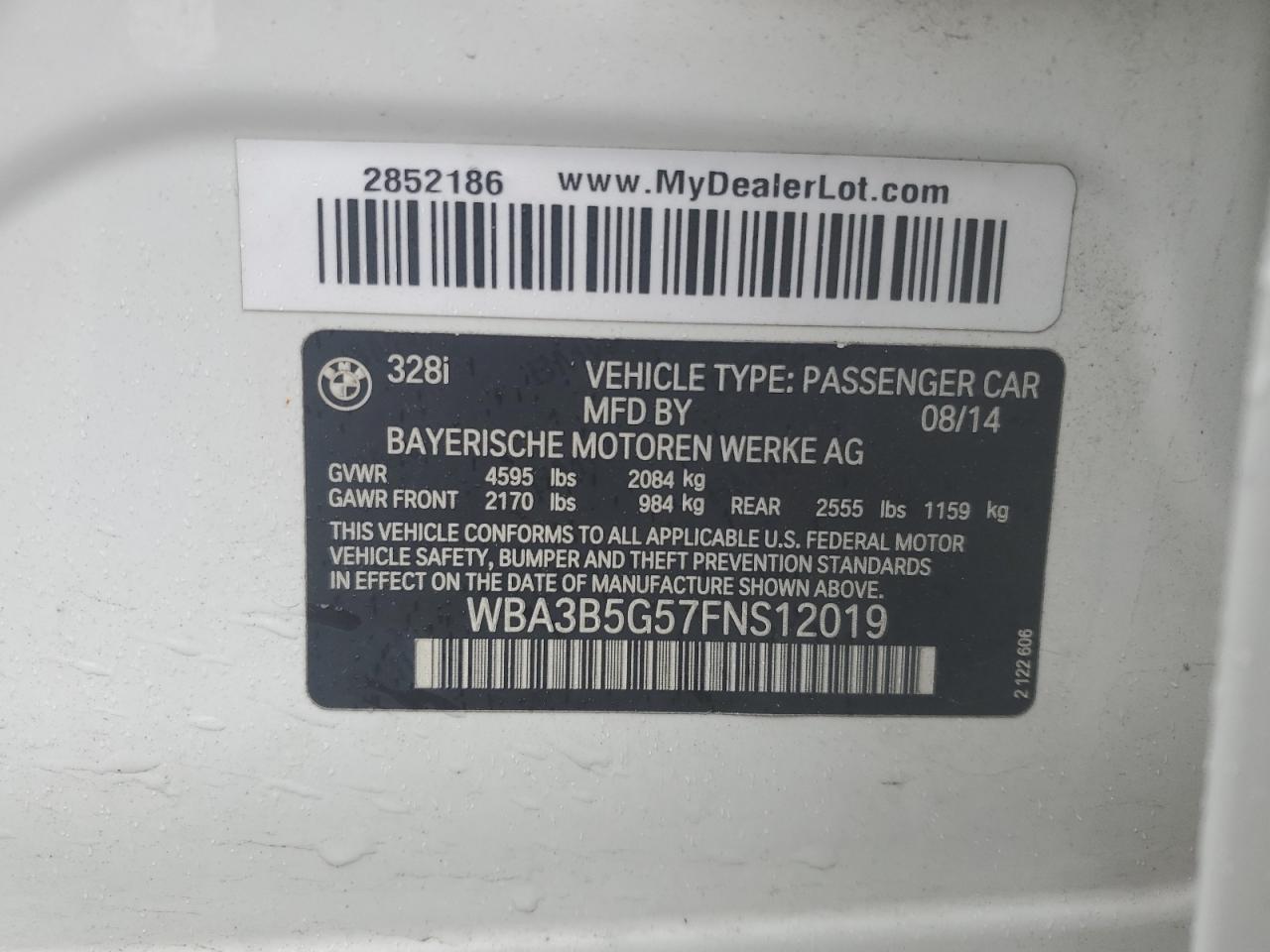 WBA3B5G57FNS12019 2015 BMW 328 Xi Sulev