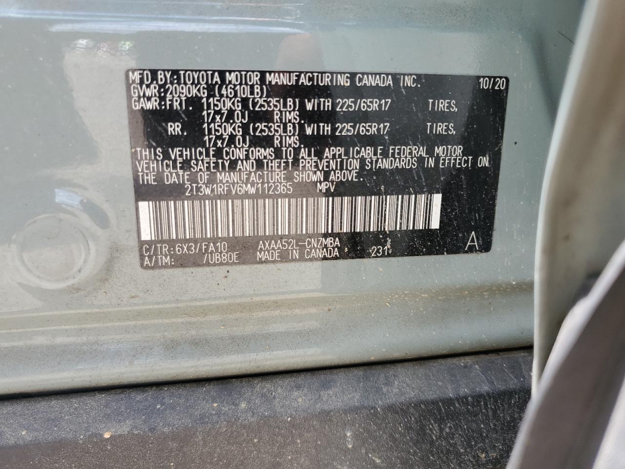 2T3W1RFV6MW112365 2021 Toyota Rav4 Xle