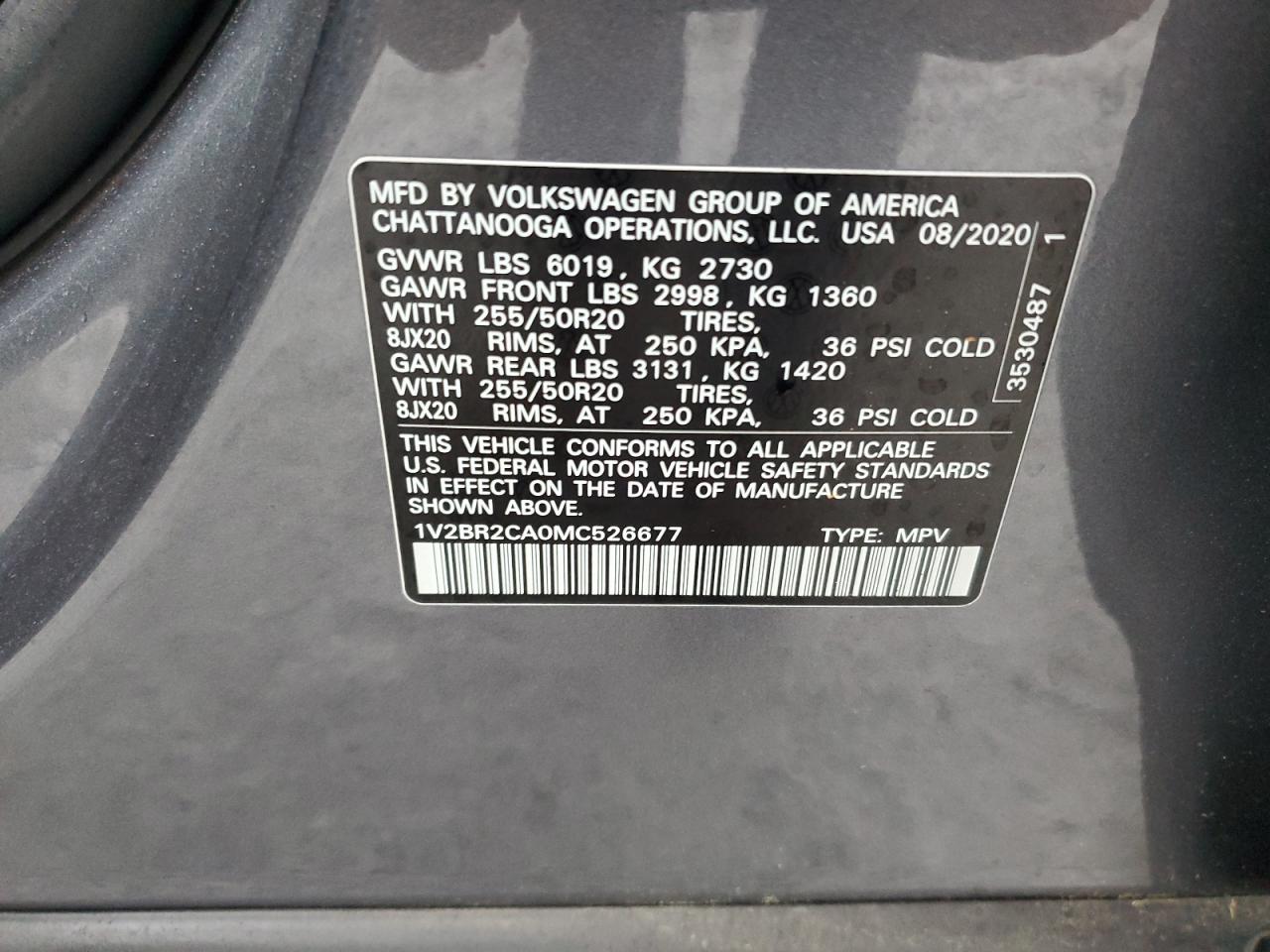 1V2BR2CA0MC526677 2021 Volkswagen Atlas Sel