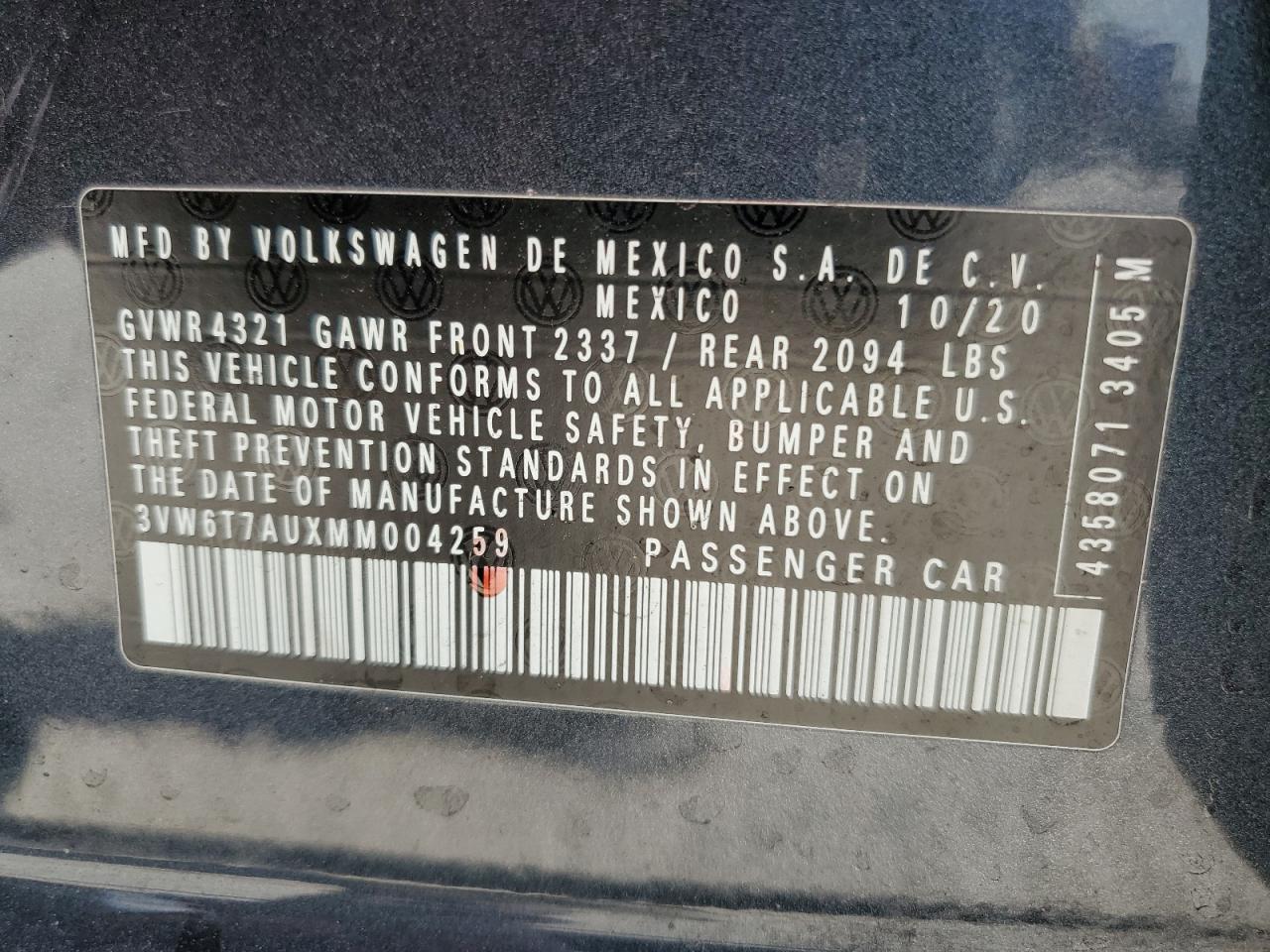 3VW6T7AUXMM004259 2021 Volkswagen Gti S