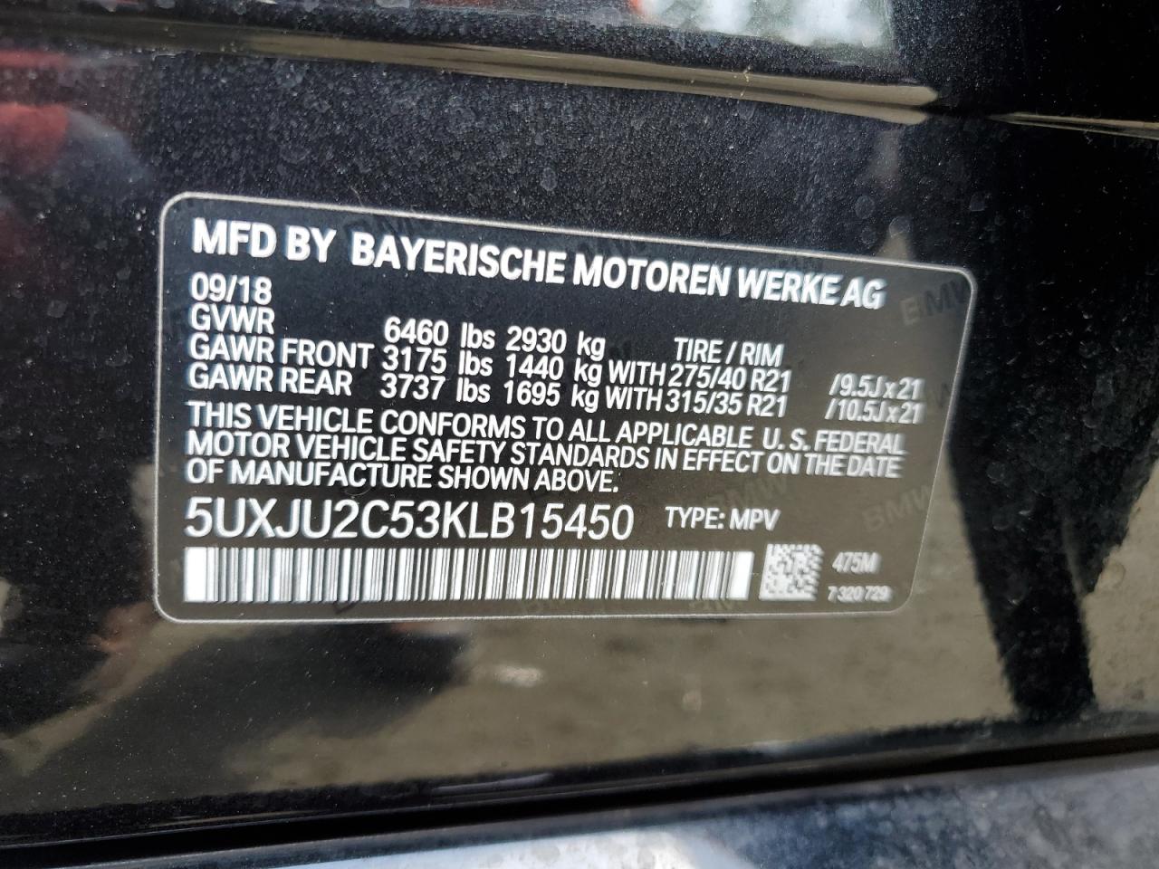 5UXJU2C53KLB15450 2019 BMW X5 xDrive50I