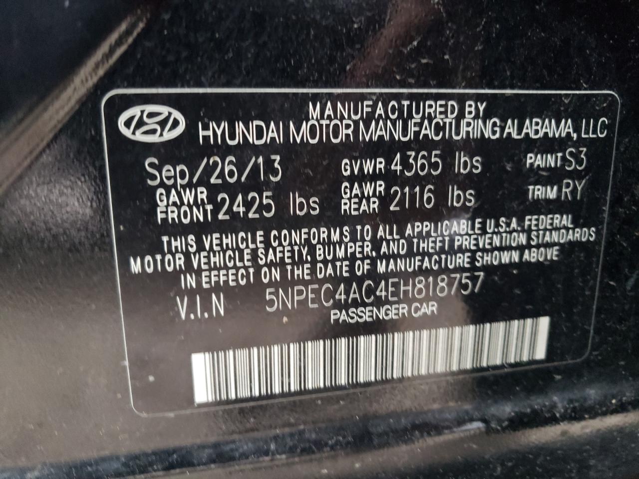 5NPEC4AC4EH818757 2014 Hyundai Sonata Se