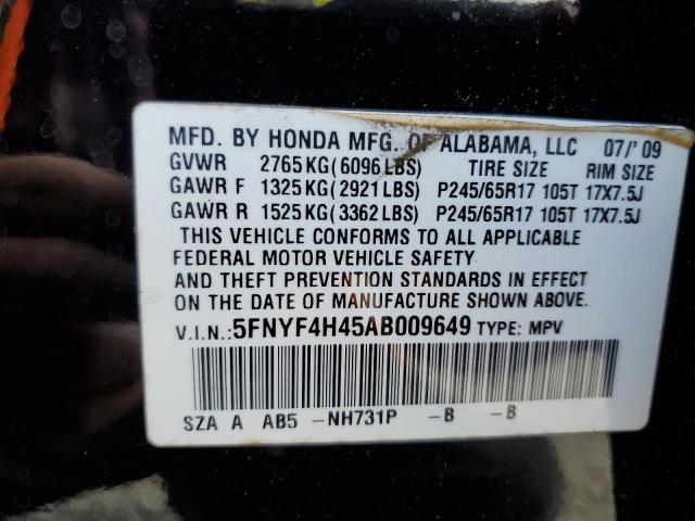 2010 Honda Pilot Ex VIN: 5FNYF4H45AB009649 Lot: 56130704