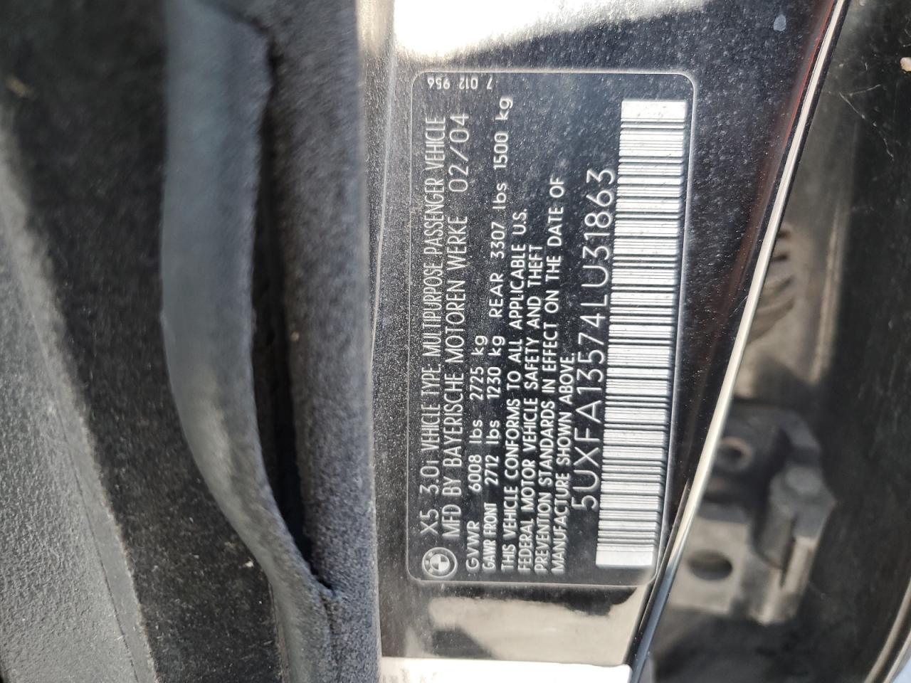5UXFA13574LU31863 2004 BMW X5 3.0I