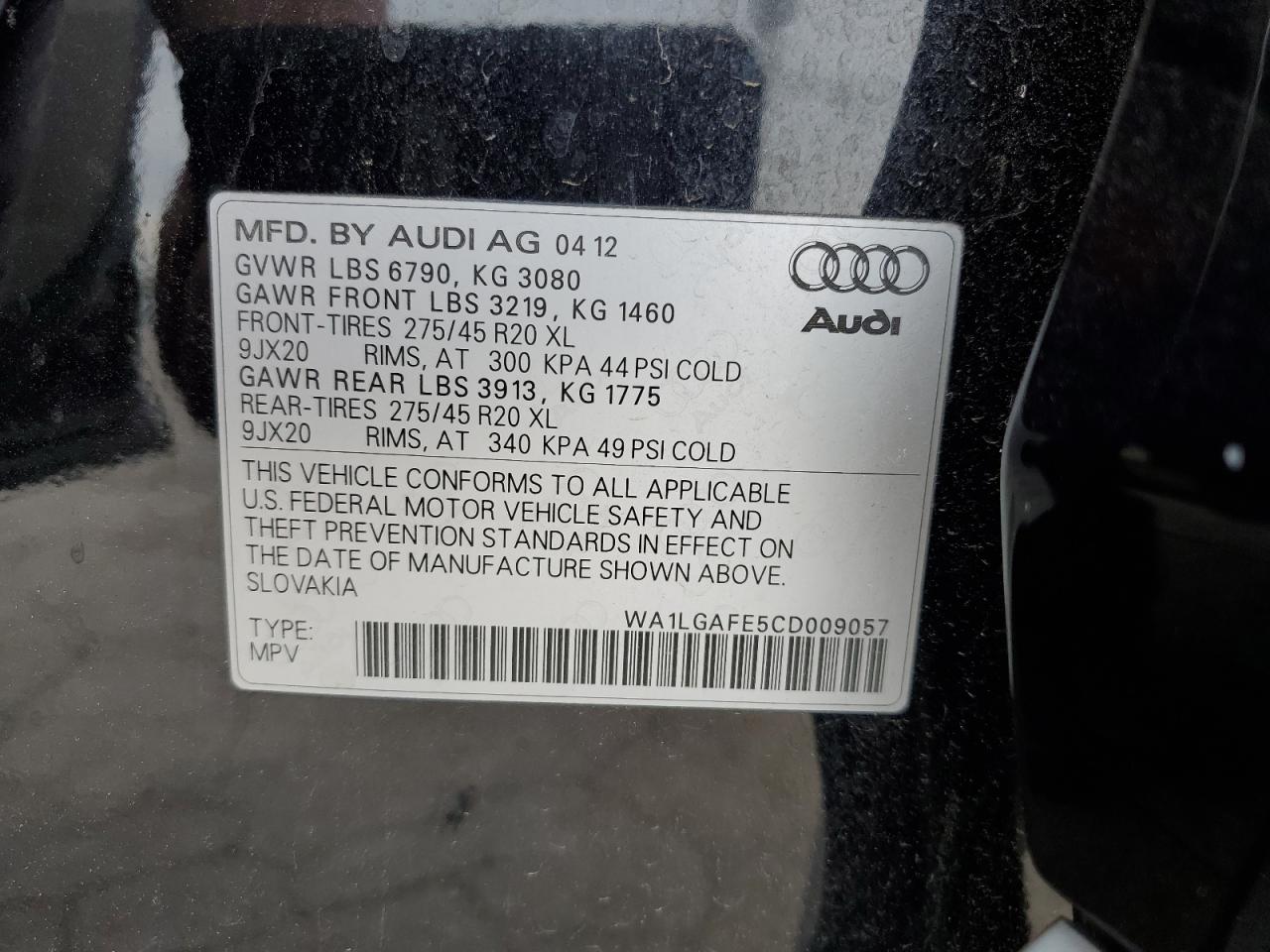 WA1LGAFE5CD009057 2012 Audi Q7 Premium Plus