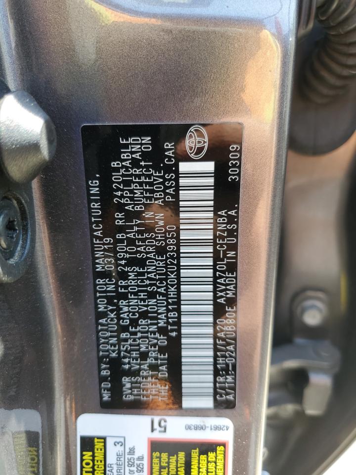 4T1B11HK0KU239850 2019 Toyota Camry L