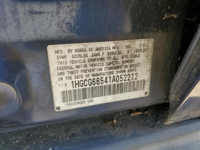 2001 Honda Accord Lx VIN: 1HGCG66541A052212 Lot: 55862724