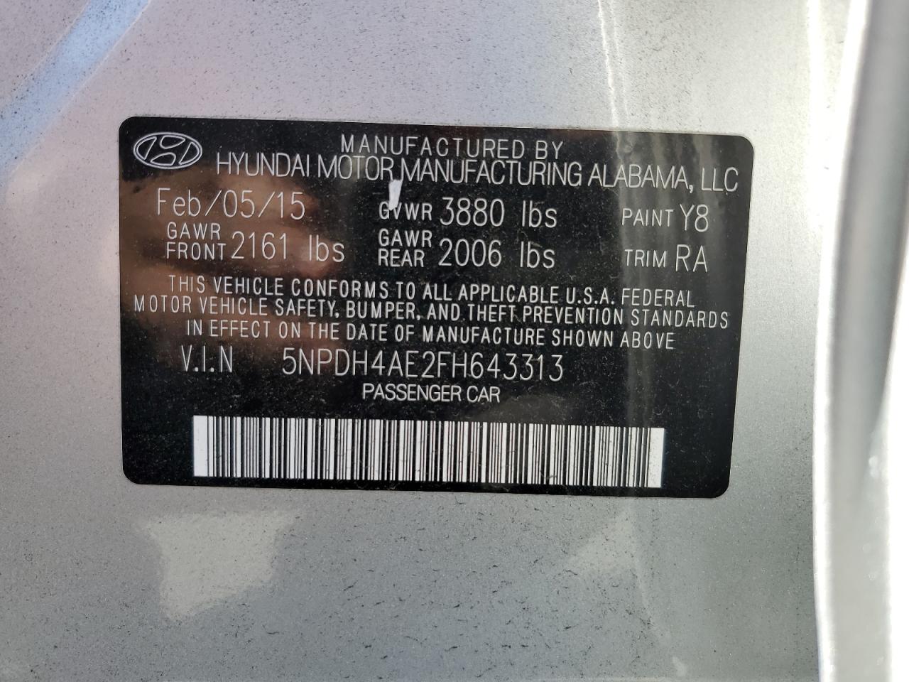 5NPDH4AE2FH643313 2015 Hyundai Elantra Se