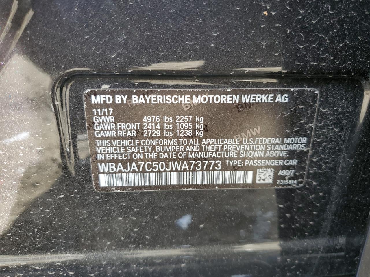 2018 BMW 530 Xi vin: WBAJA7C50JWA73773