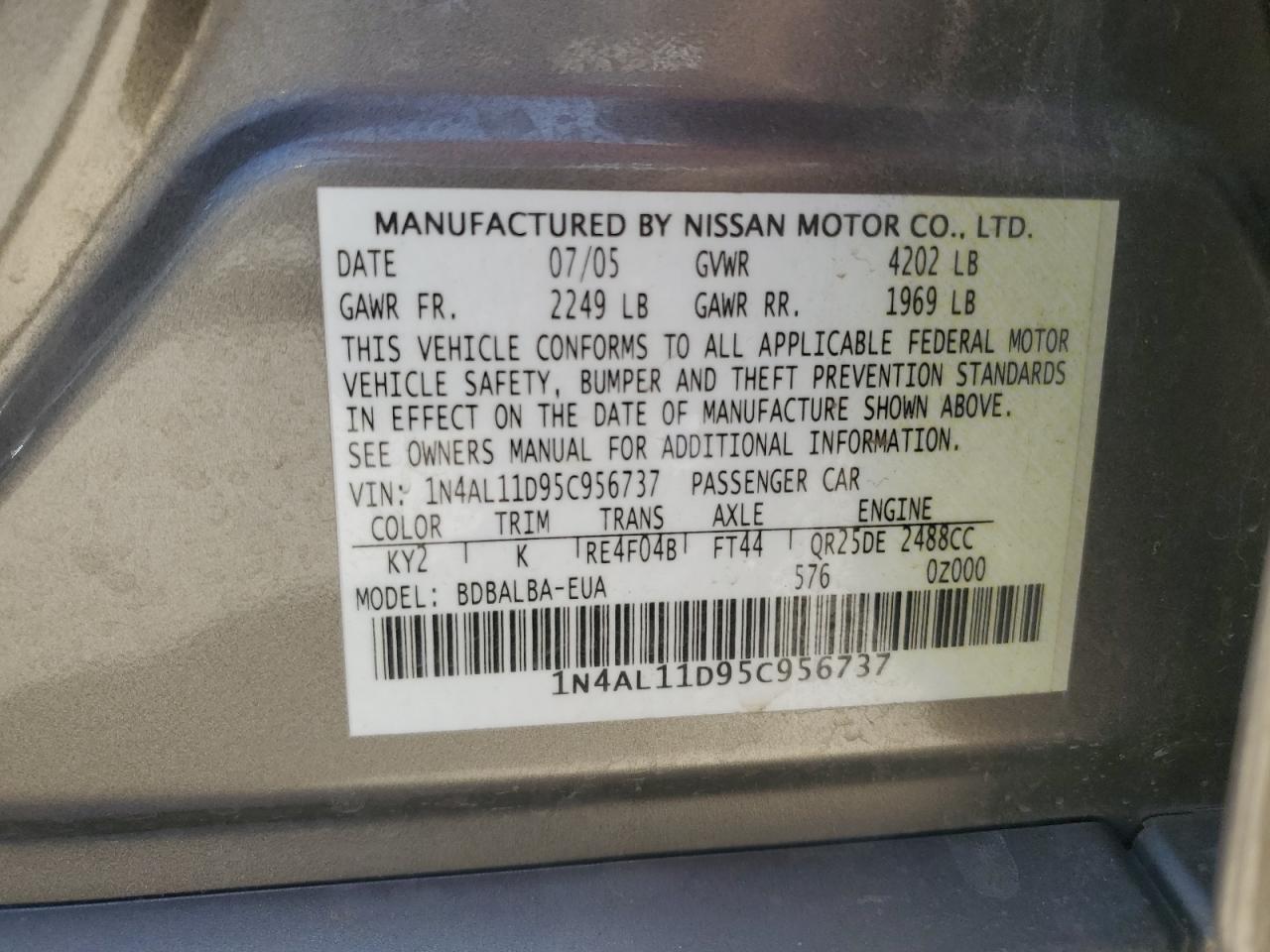 1N4AL11D95C956737 2005 Nissan Altima S