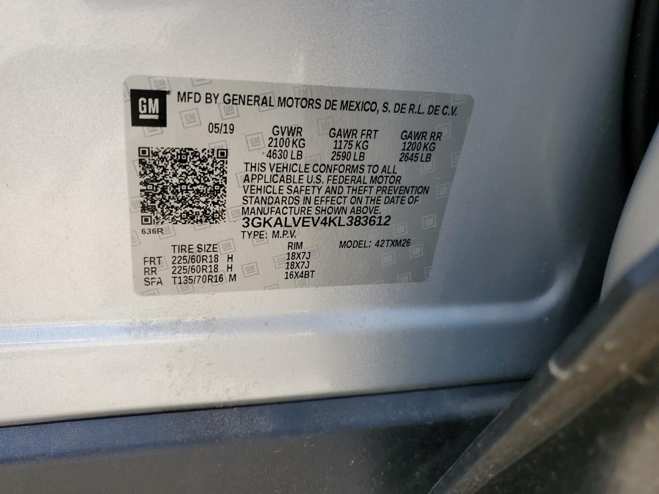 3GKALVEV4KL383612 2019 GMC Terrain Slt