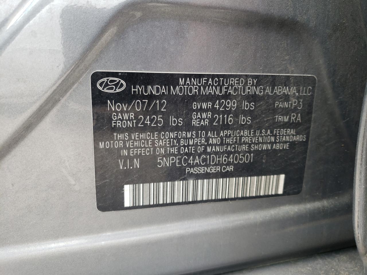 5NPEC4AC1DH640501 2013 Hyundai Sonata Se