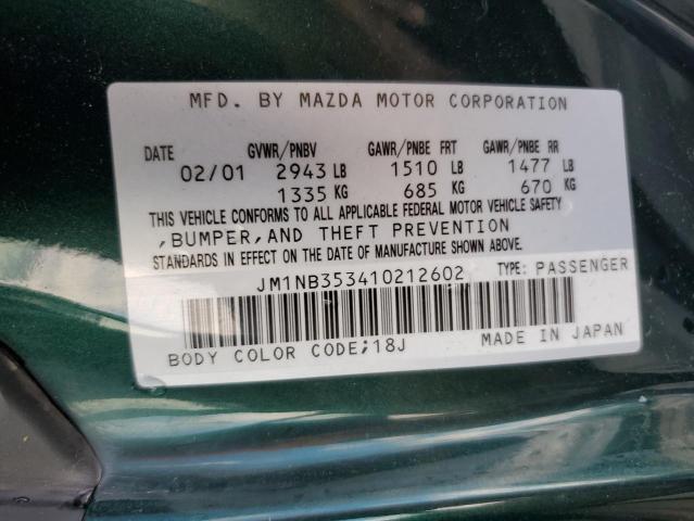 2001 Mazda Mx-5 Miata Base VIN: JM1NB353410212602 Lot: 53155174