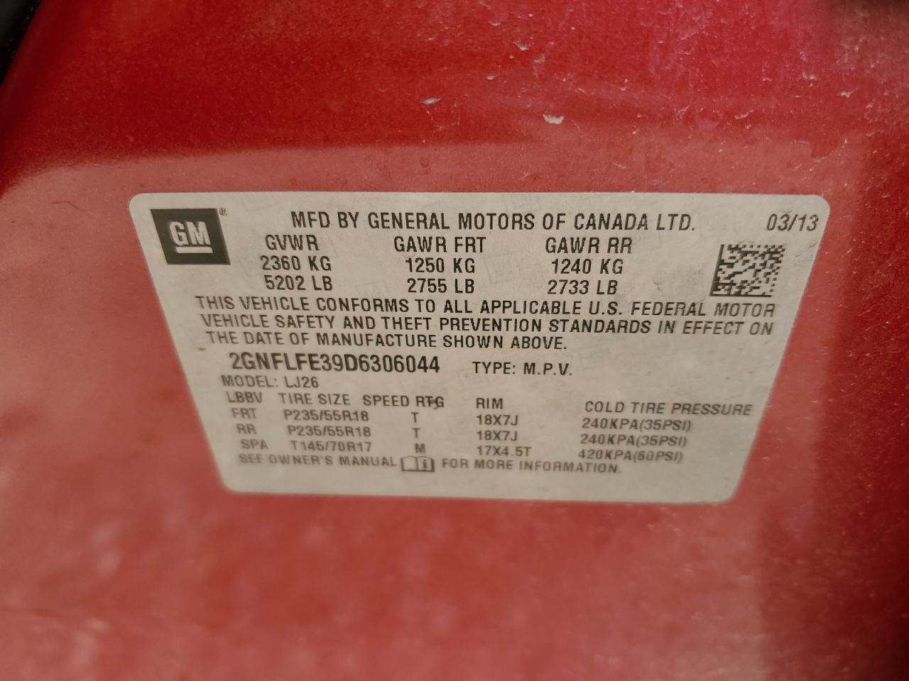 2GNFLFE39D6306044 2013 Chevrolet Equinox Ltz