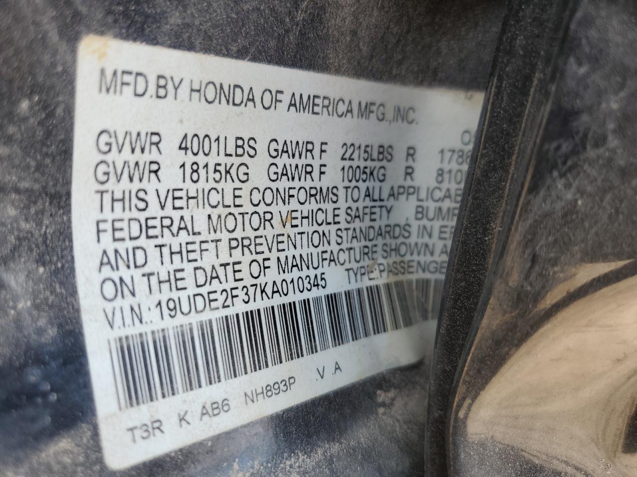 19UDE2F37KA010345 2019 Acura Ilx