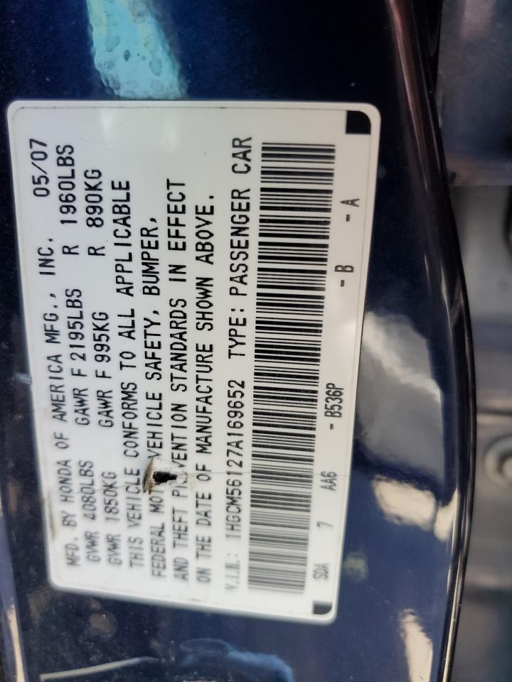 1HGCM56127A169652 2007 Honda Accord Value