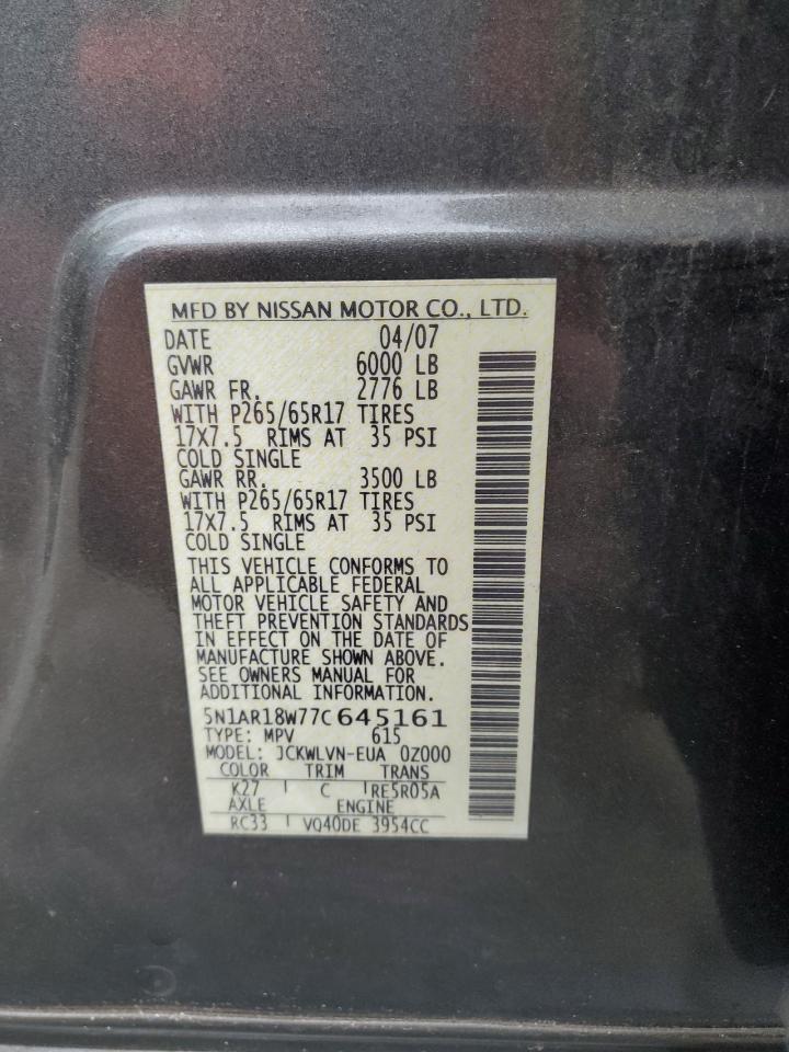 5N1AR18W77C645161 2007 Nissan Pathfinder Le
