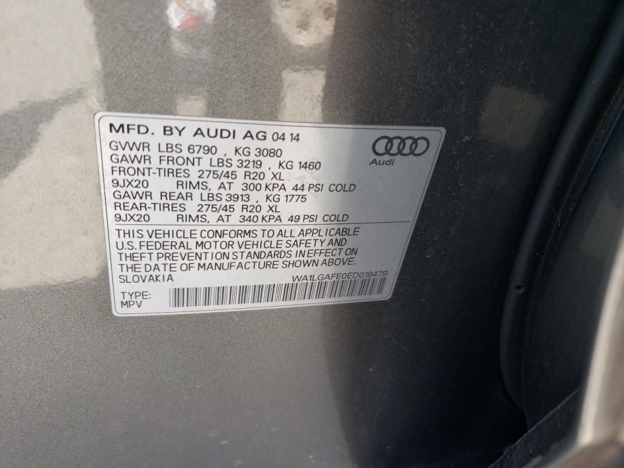 WA1LGAFE0ED019479 2014 Audi Q7 Premium Plus