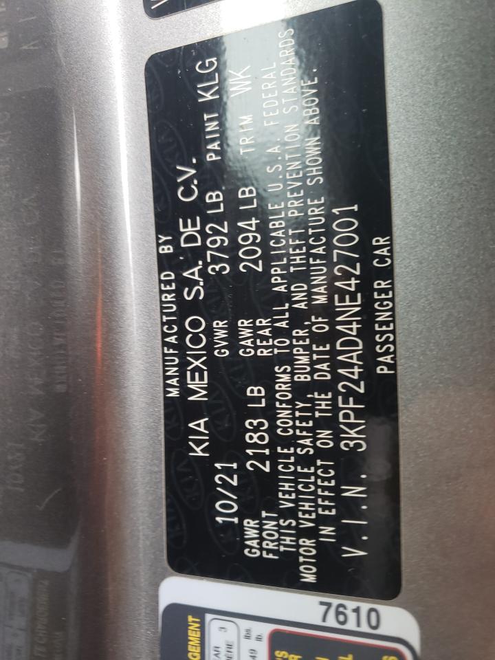 3KPF24AD4NE427001 2022 Kia Forte Fe