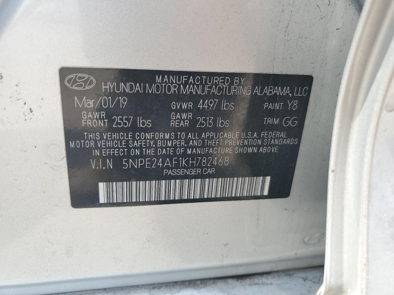 5NPE24AF1KH782468 2019 Hyundai Sonata Se