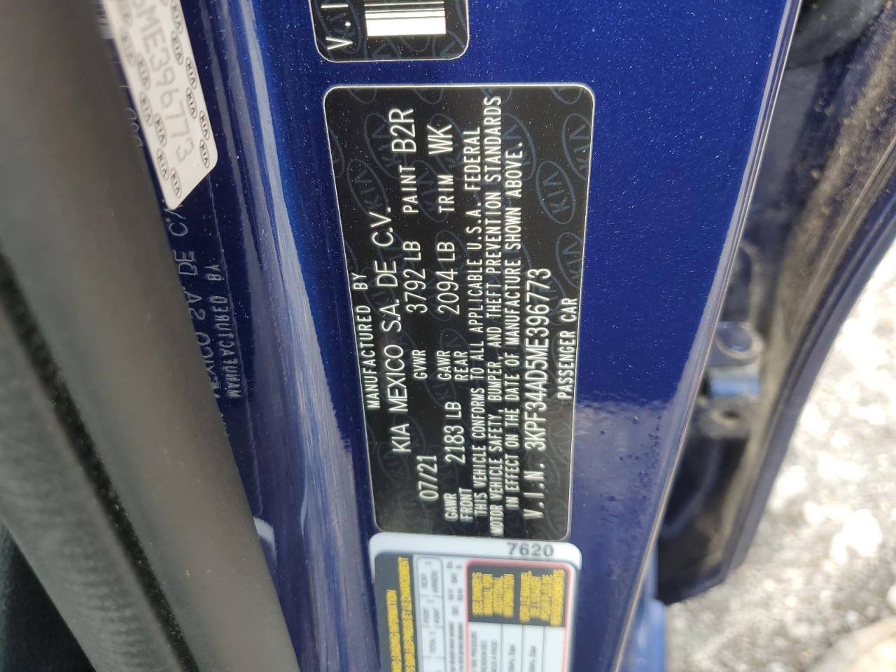 3KPF34AD5ME396773 2021 Kia Forte Gt Line