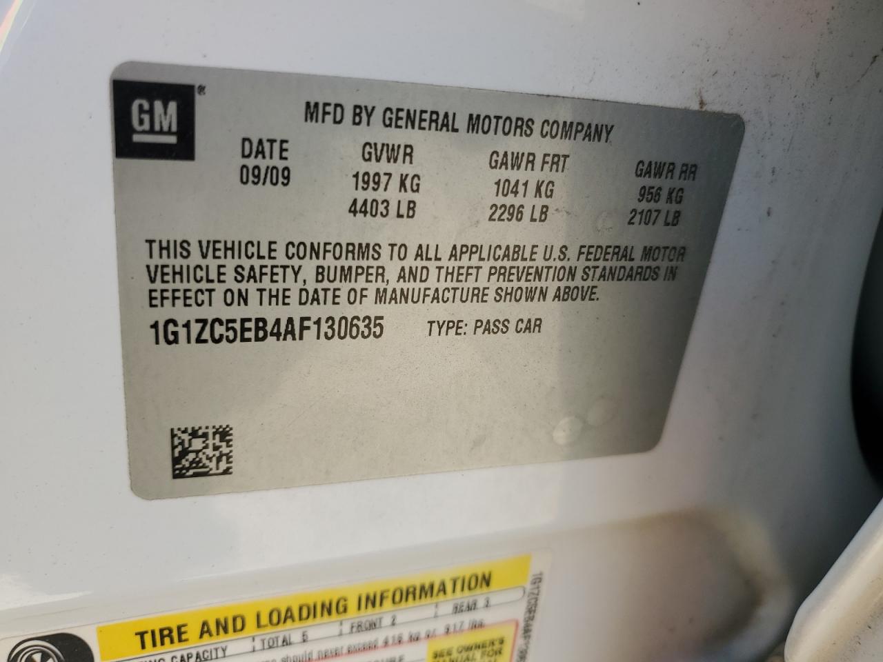 1G1ZC5EB4AF130635 2010 Chevrolet Malibu 1Lt