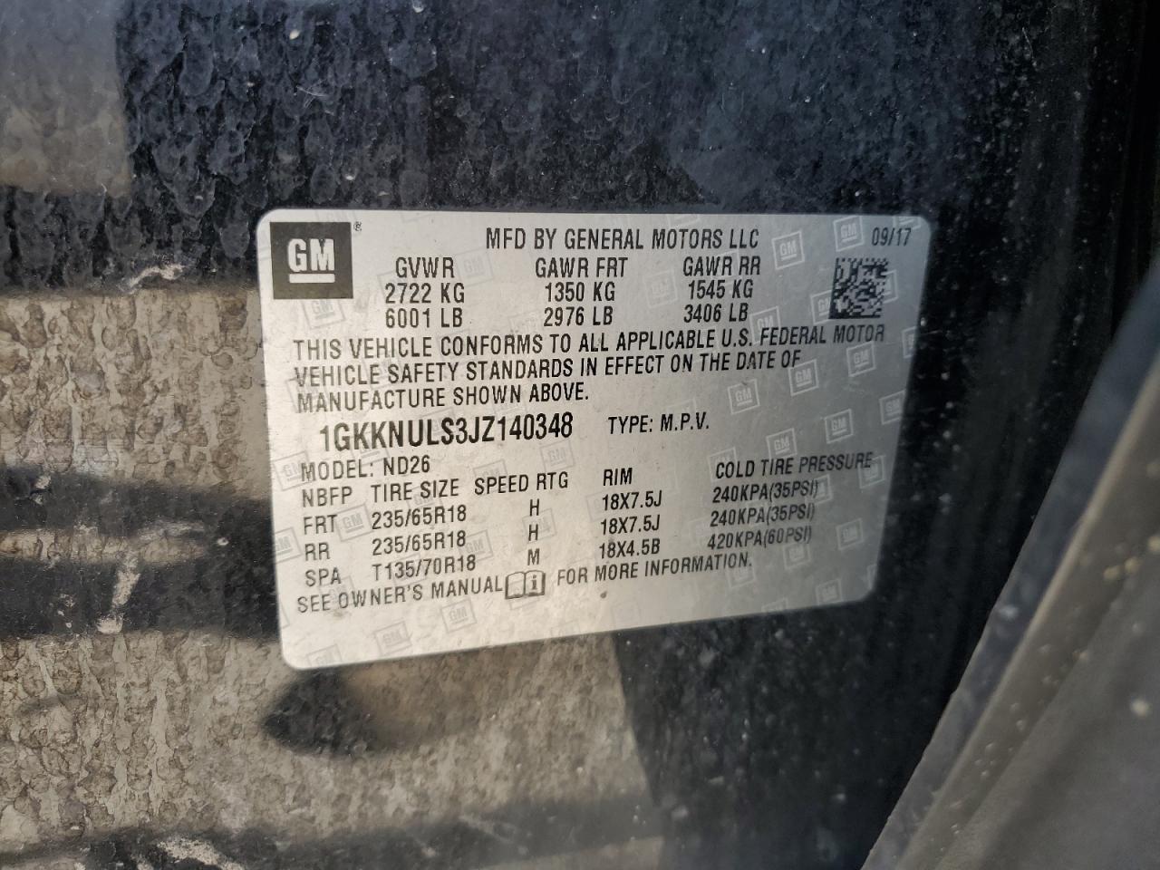 1GKKNULS3JZ140348 2018 GMC Acadia Slt-1