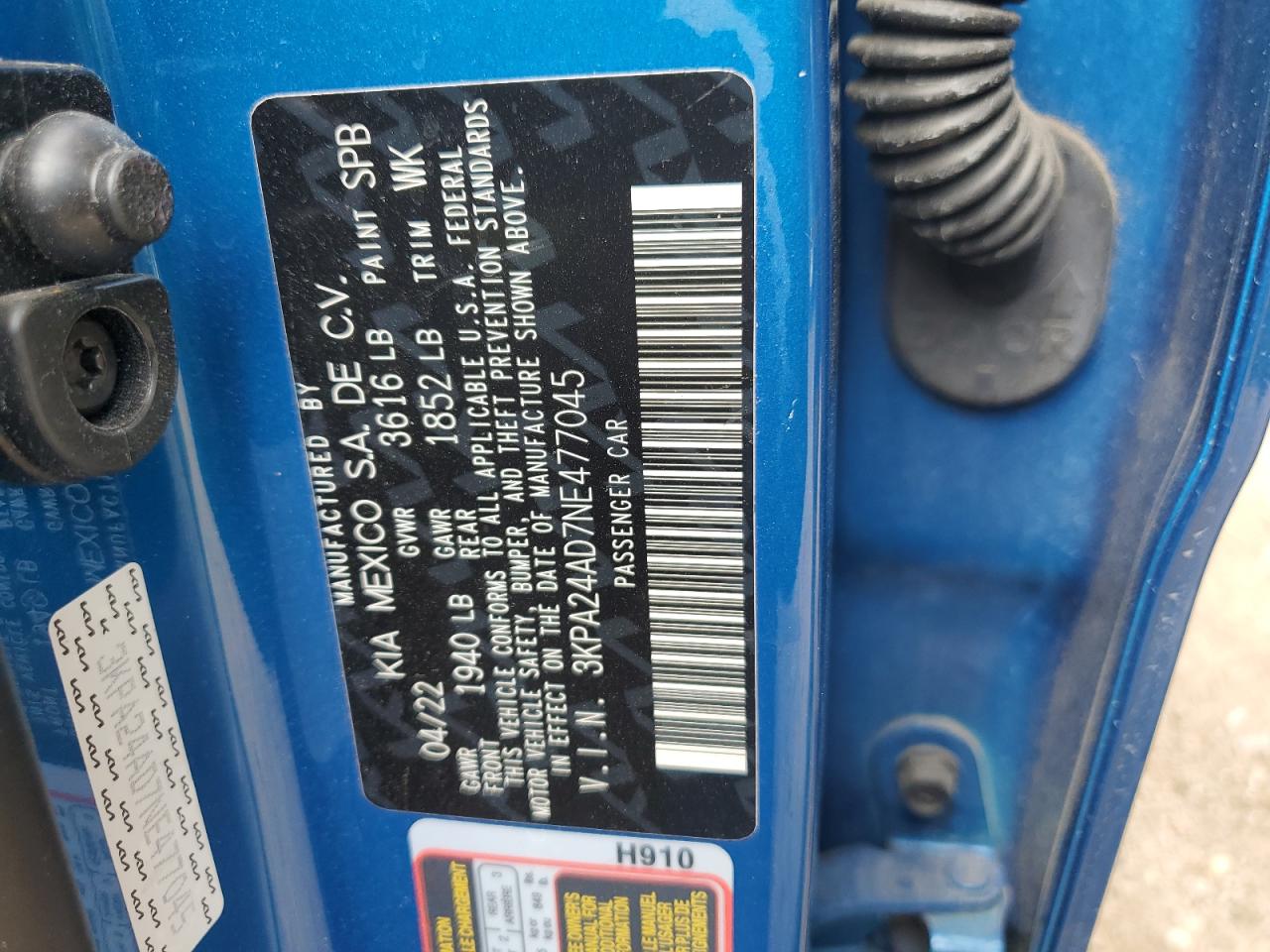 3KPA24AD7NE477045 2022 Kia Rio Lx