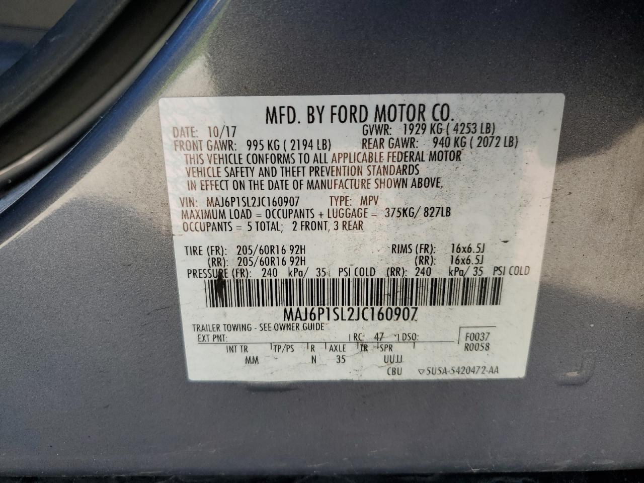 MAJ6P1SL2JC160907 2018 Ford Ecosport S