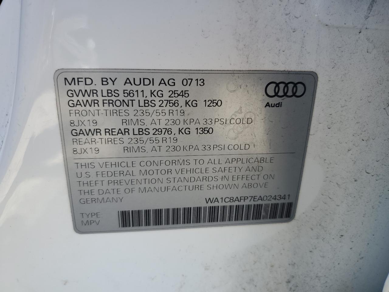 2014 Audi Q5 Premium Hybrid vin: WA1C8AFP7EA024341