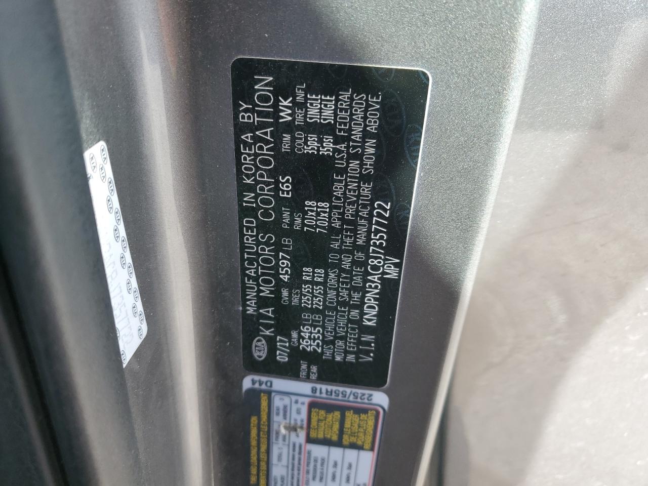 KNDPN3AC8J7357722 2018 Kia Sportage Ex