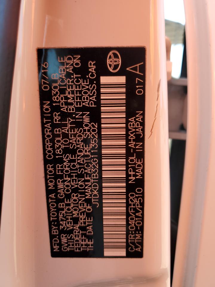 JTDKDTB32G1135202 2016 Toyota Prius C