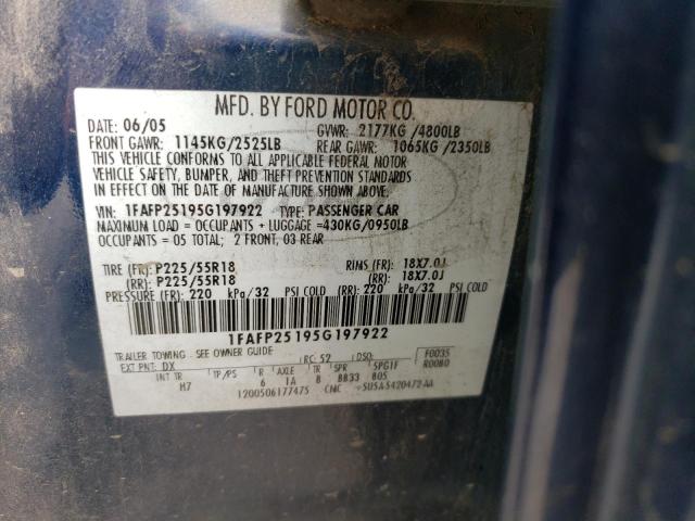 2005 Ford Five Hundred Limited VIN: 1FAFP25195G197922 Lot: 56606834