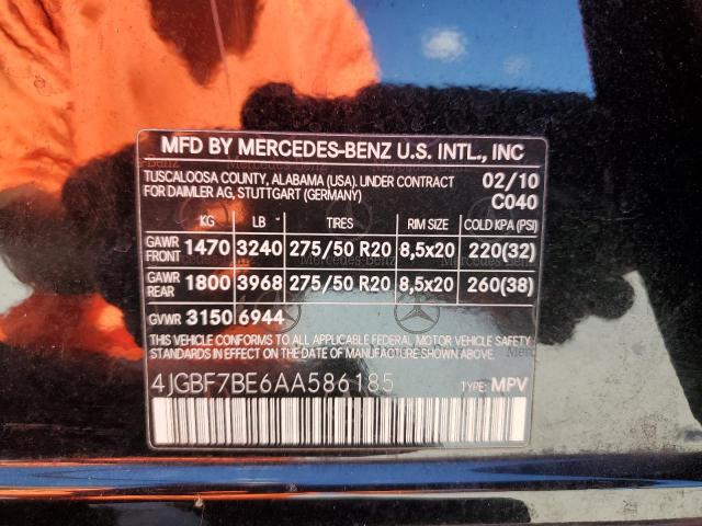 2010 Mercedes-Benz Gl 450 4Matic VIN: 4JGBF7BE6AA586185 Lot: 55457564