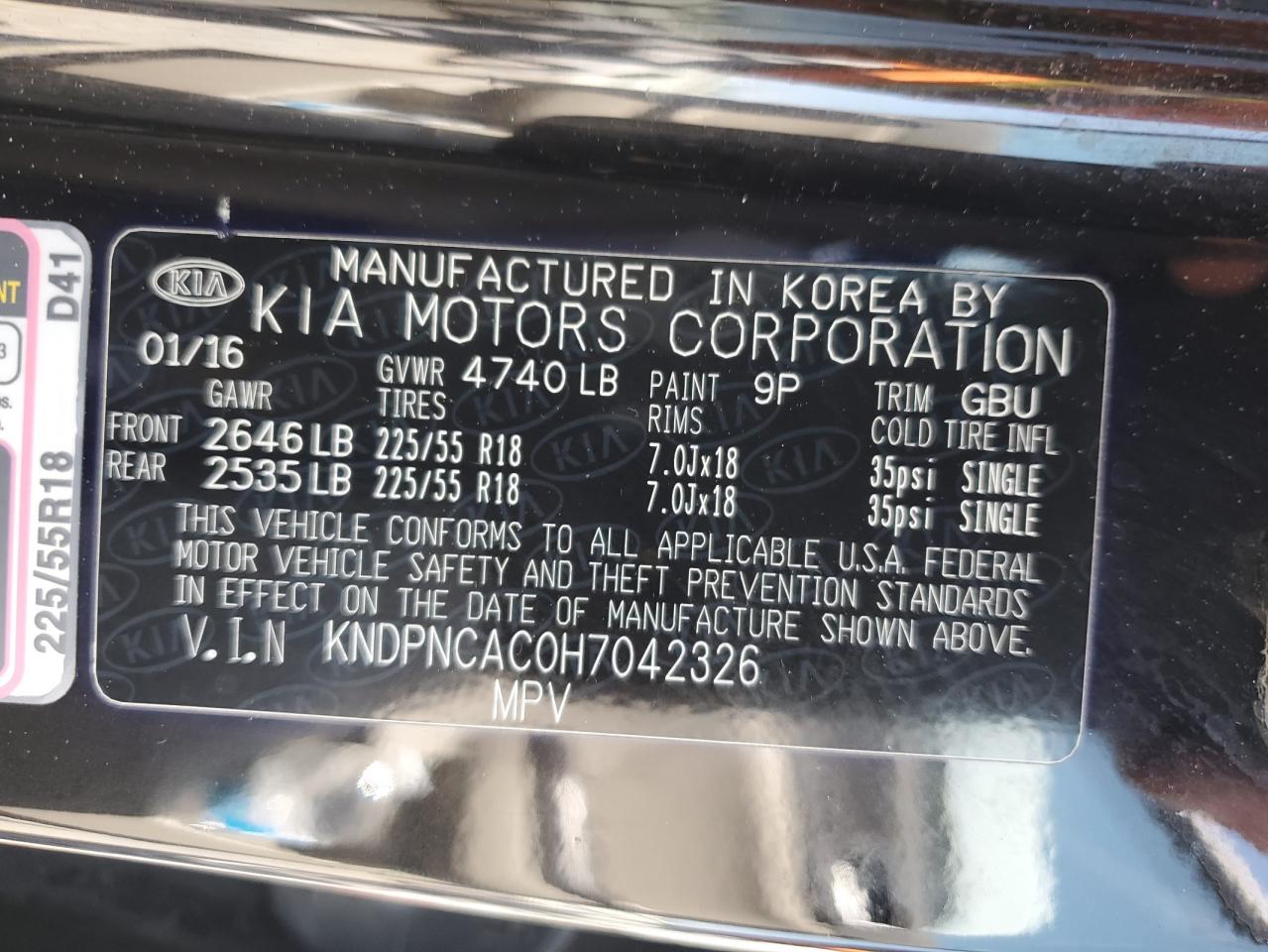 KNDPNCAC0H7042326 2017 Kia Sportage Ex