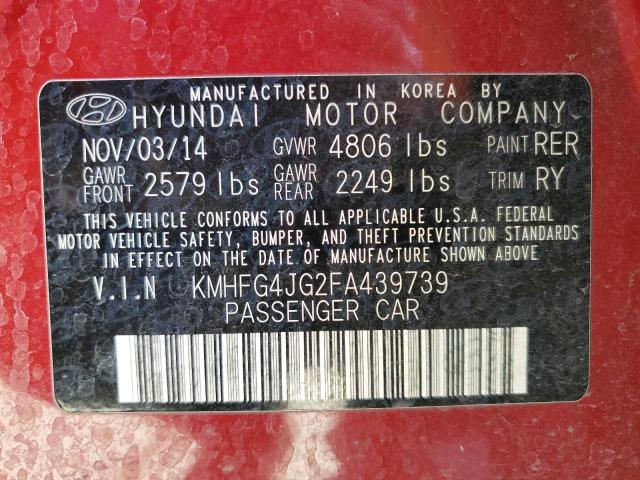 2015 Hyundai Azera VIN: KMHFG4JG2FA439739 Lot: 54964144