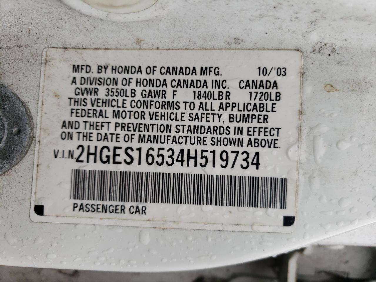 2HGES16534H519734 2004 Honda Civic Lx