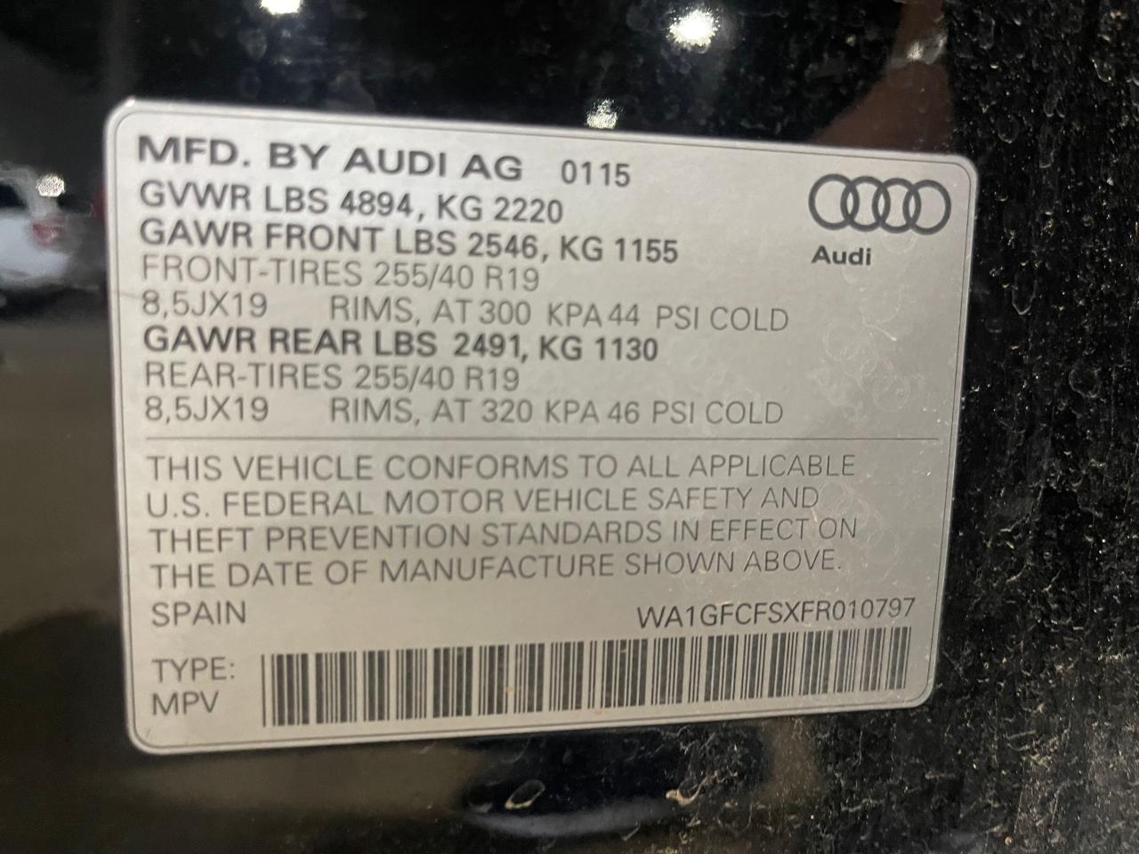 WA1GFCFSXFR010797 2015 Audi Q3 Prestige