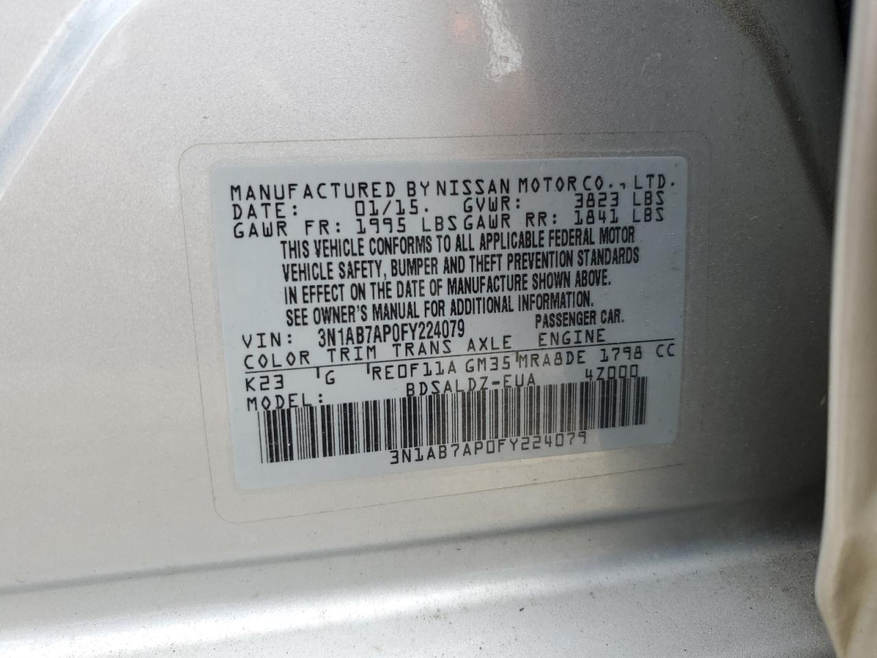 3N1AB7AP0FY224079 2015 Nissan Sentra S