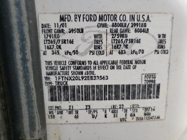 2002 Ford F250 Super Duty VIN: 1FTNX20L92EB33563 Lot: 53390924