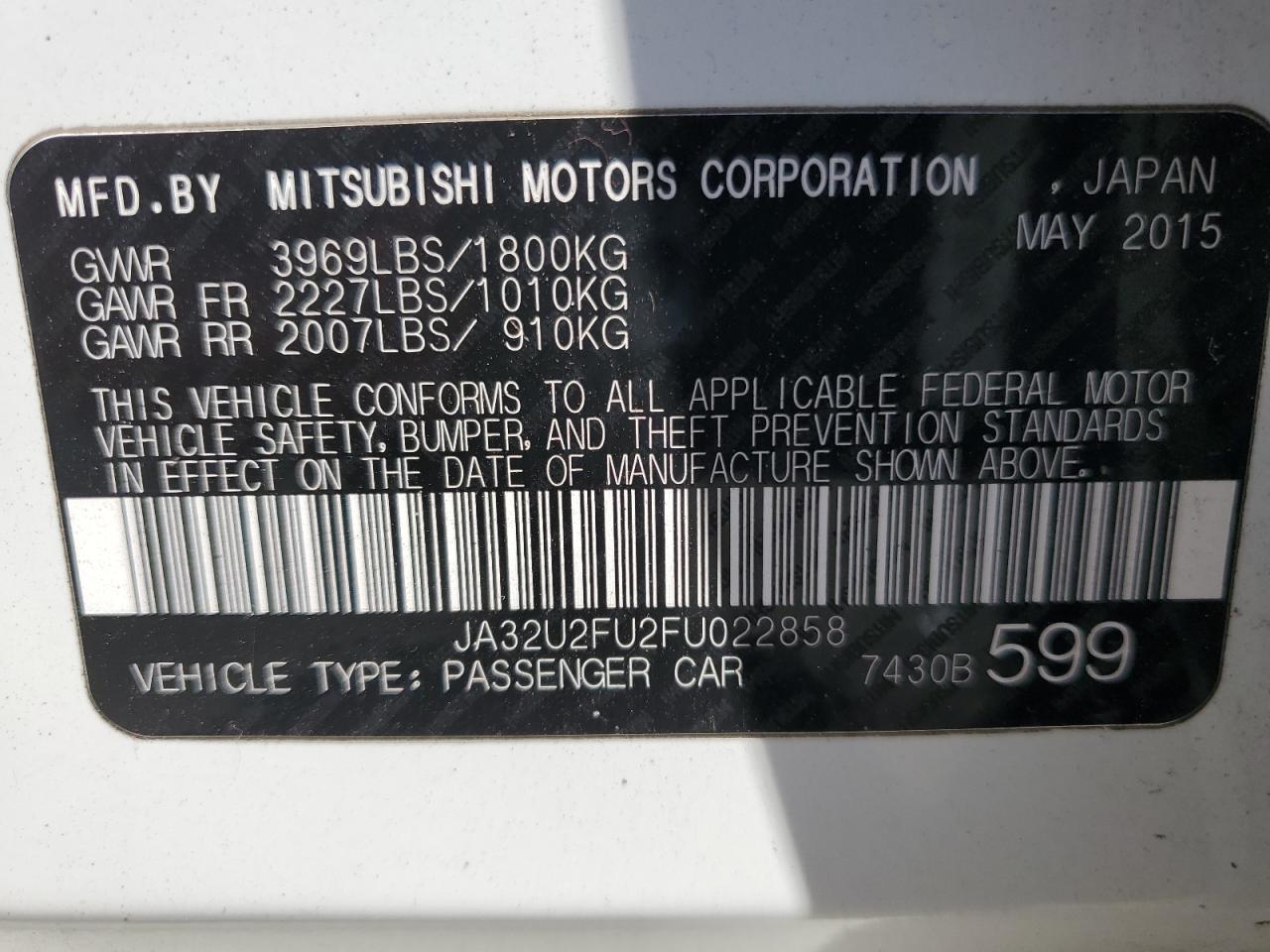 JA32U2FU2FU022858 2015 Mitsubishi Lancer Es