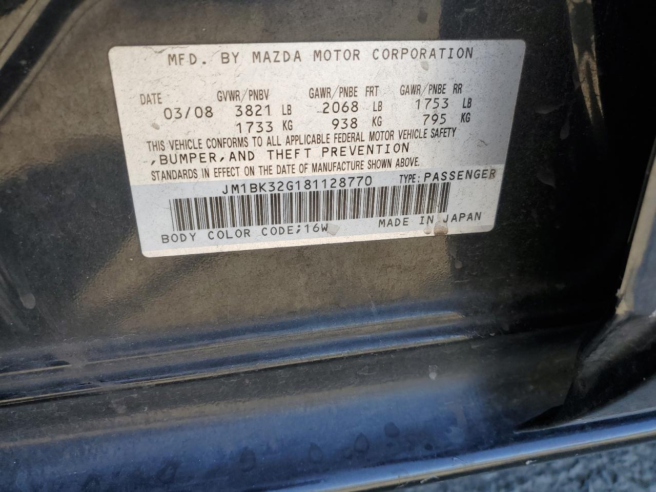 JM1BK32G181128770 2008 Mazda 3 I