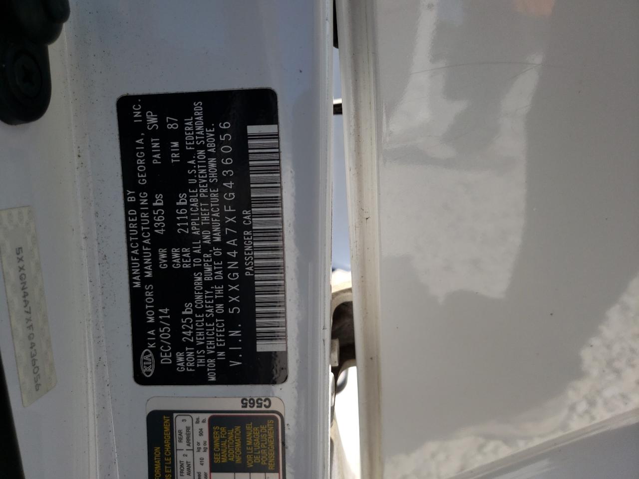 5XXGN4A7XFG436056 2015 Kia Optima Ex