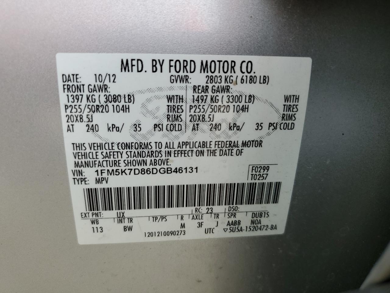 1FM5K7D86DGB46131 2013 Ford Explorer Xlt