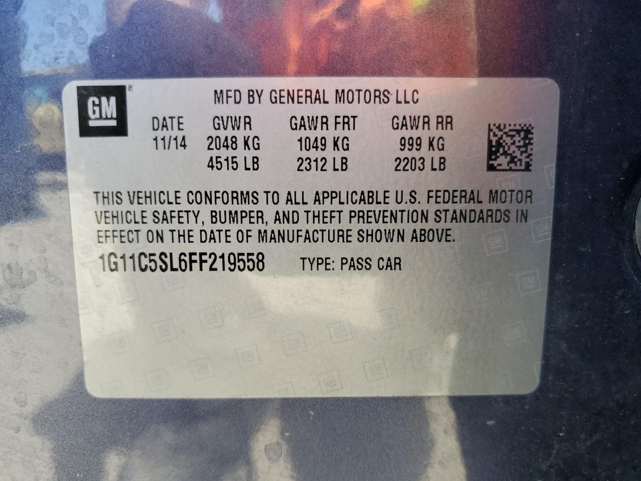 1G11C5SL6FF219558 2015 Chevrolet Malibu 1Lt