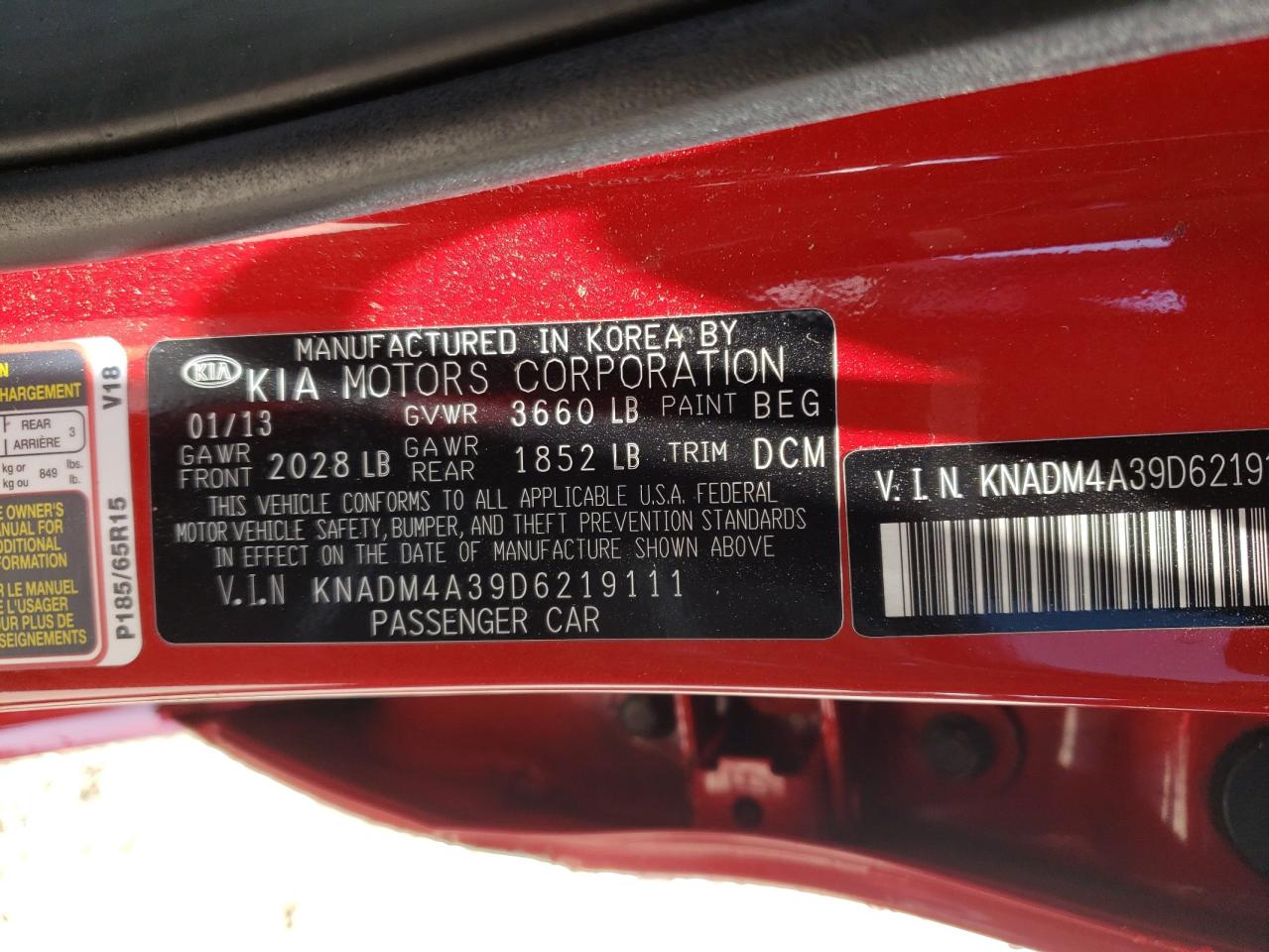 KNADM4A39D6219111 2013 Kia Rio Lx