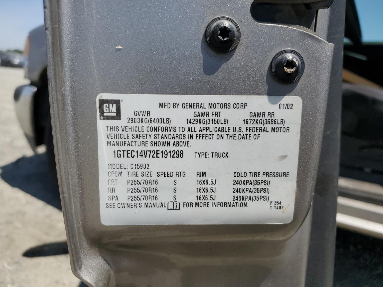 1GTEC14V72E191298 2002 GMC New Sierra C1500