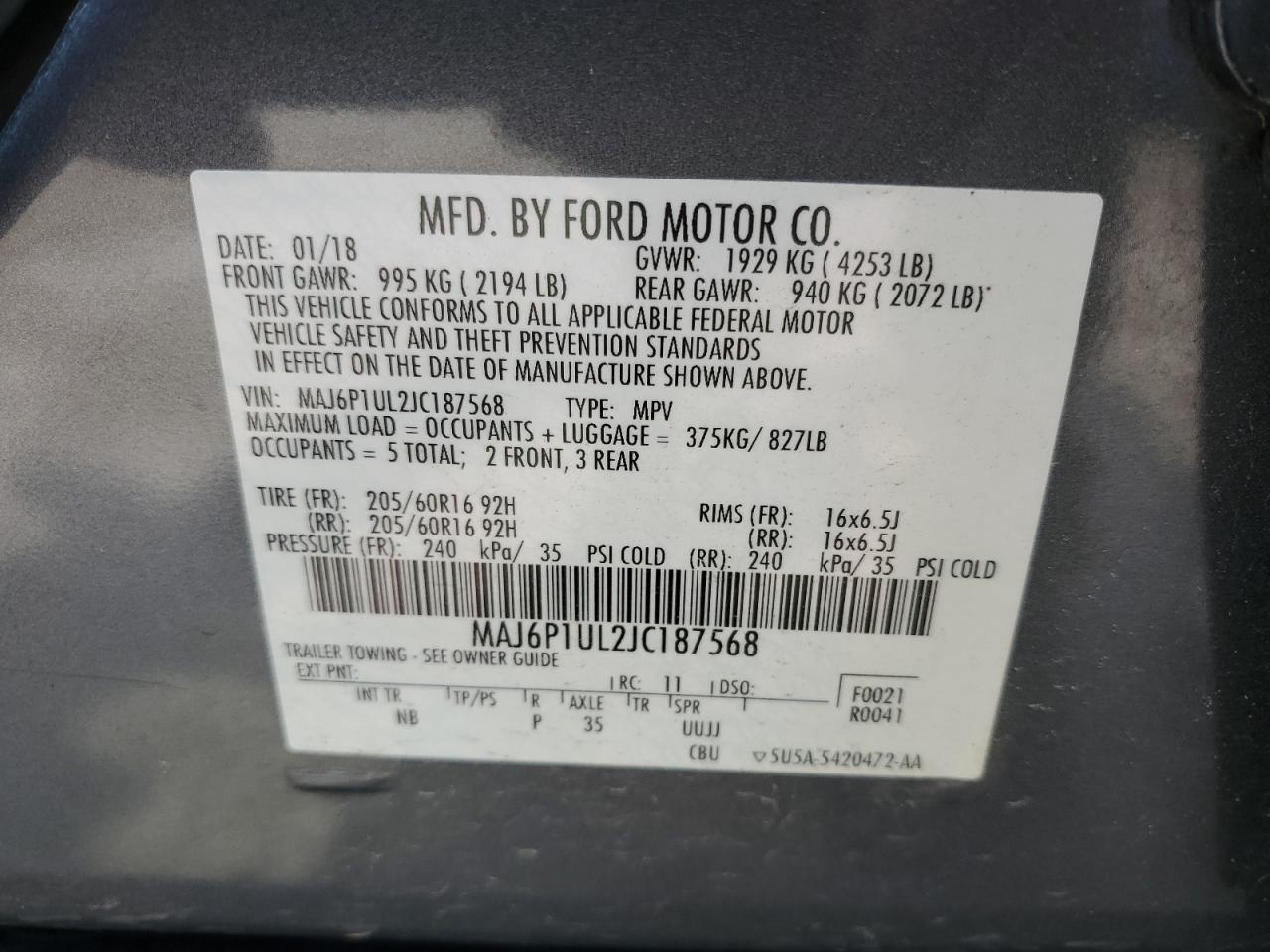 MAJ6P1UL2JC187568 2018 Ford Ecosport Se