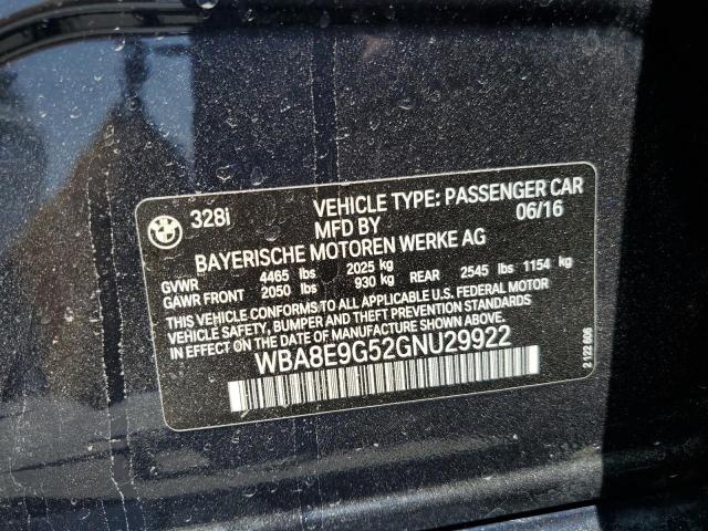 2016 BMW 328 I Sulev VIN: WBA8E9G52GNU29922 Lot: 56921144