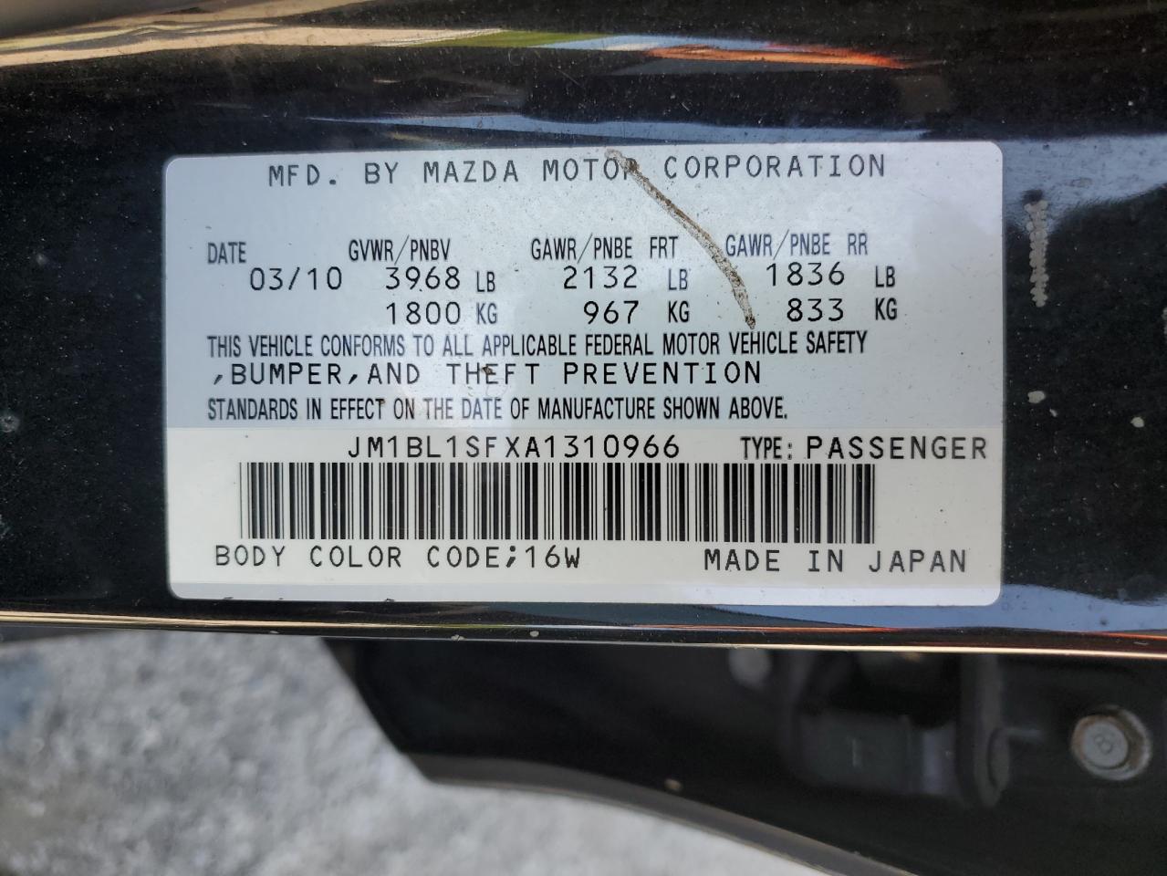 JM1BL1SFXA1310966 2010 Mazda 3 I